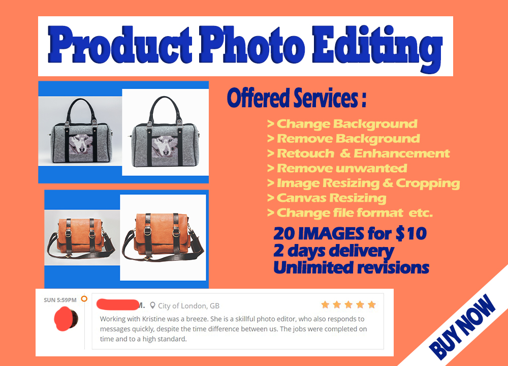 Product Photo Editing for $10 (20 images) in 2 days 